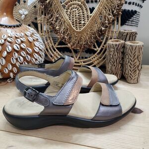 SAS Nudu Women's 10M Dusk Leather Metallic Sandals Orthotic Diabetic Comfy